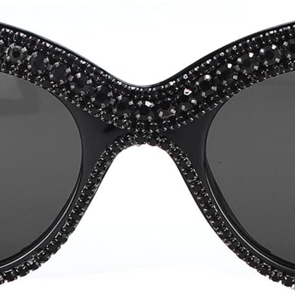 Cat Eye Sunglasses Bling Rhinestones Crystal Black Plastic Frame Eyewear